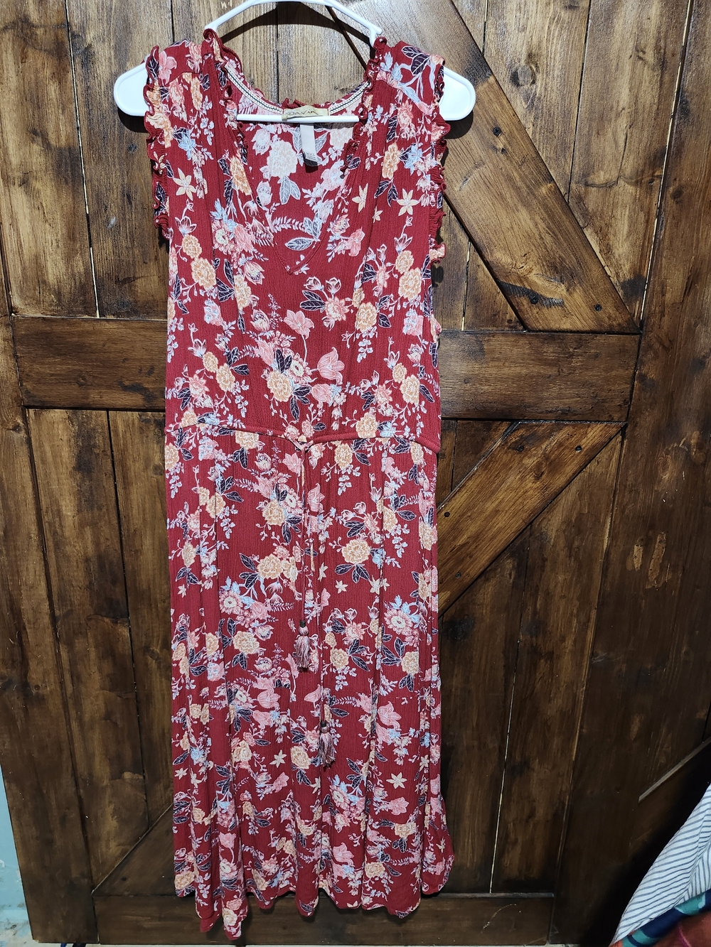 Floral Red Sleeveless Maxi Dress with Tie Waist